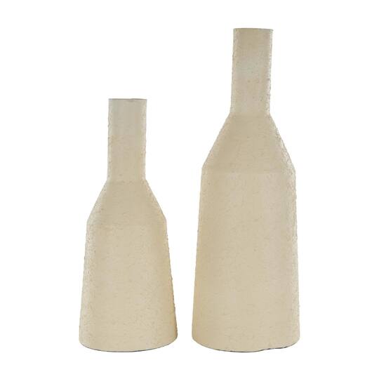 Cream Metal Fluted Distressed Textured Vase Set